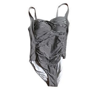 Nip Tuck Black & White Striped Tummy Control One Piece Bathing Suit. Women 6